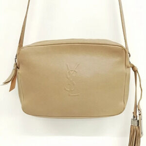 Saint Laurent Yves Cassandra L Embossed Leather Shoulder Bag Beige